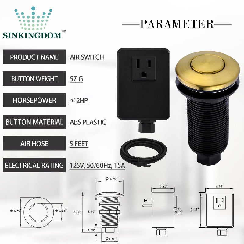 SINKINGDOM Garbage Disposal Air Switch Kit with with Long Button, Champagne Bronze (Brass Cover) - Image 2
